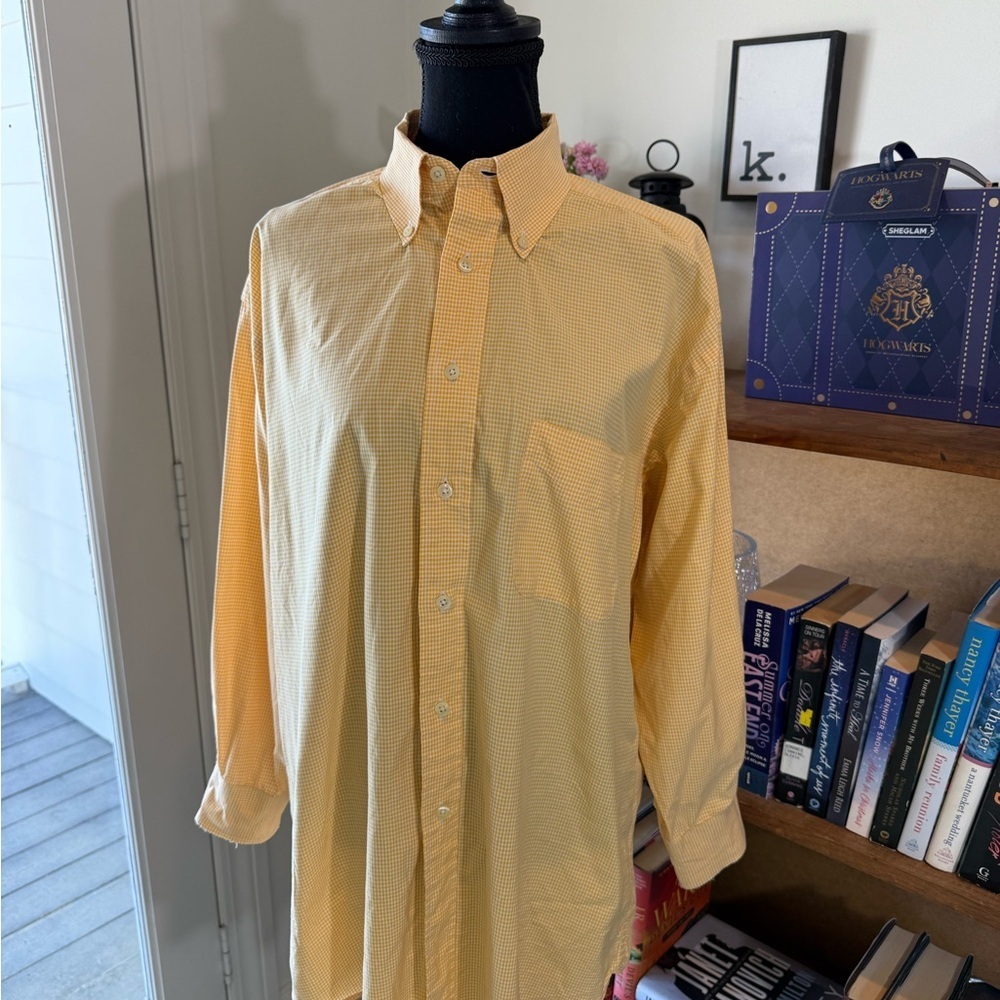 Yellow Gingham Casual Button Down Shirt